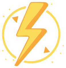 Stylized yellow lightning bolt symbol inside a circular frame with subtle dynamic elements, representing energy, speed, and power
