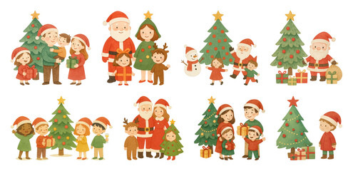 Fototapeta premium PNG Festive family Christmas illustrations, element set on transparent background