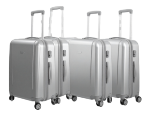Premium Silver Hard-Shell Luggage PNG Bundle
