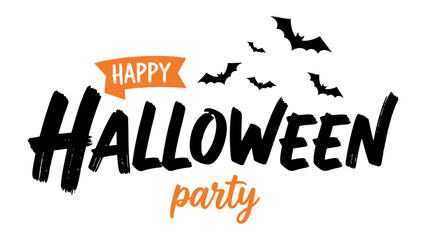 Happy Halloween Party: A festive Halloween party typography with flying bat silhouettes, with a striking visual for seasonal events, evoking spooky atmosphere