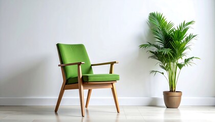 Modern Green Armchair and Plant.