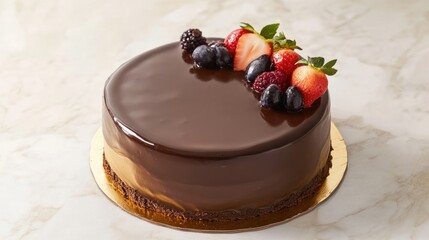 A Decadent Chocolate Cake Topped with Fresh Berries