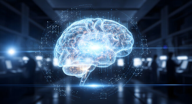 Healthcare Innovation Abstract Artificial Intelligence Brain in a Modern Tech Lab - Powered by Adobe