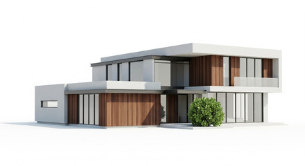 Sleek Modern Minimalist House with Wood Accents and Large Windows in a Bright Studio Setting