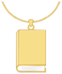 Golden book pendant on a delicate chain symbolizing knowledge education and precious stories