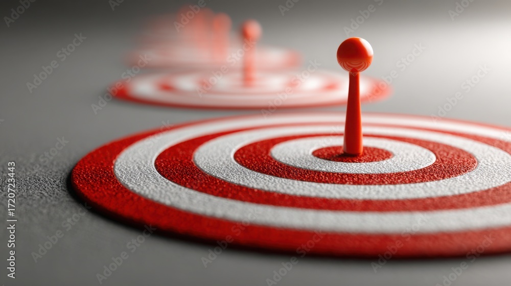 Poster vivid red with white center symbolizing focus and goals in ai product roadmap development conceptual