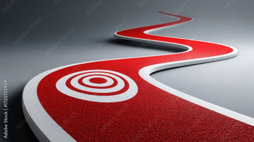 Poster striking red and white roadway illustrating direction and focus in the context of ai product roadmap