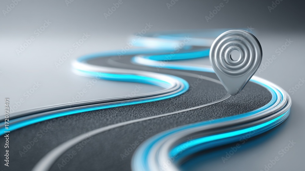 Poster road featuring a pin symbolizing location and targeting in the context of ai product roadmap develop