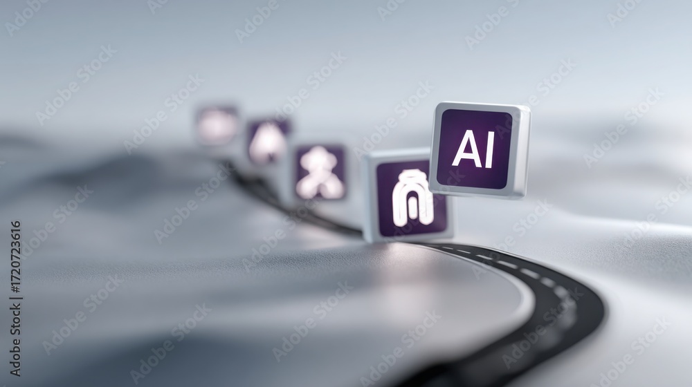 Poster road sign indicating direction with the letter a depicting a segment in ai research and development 