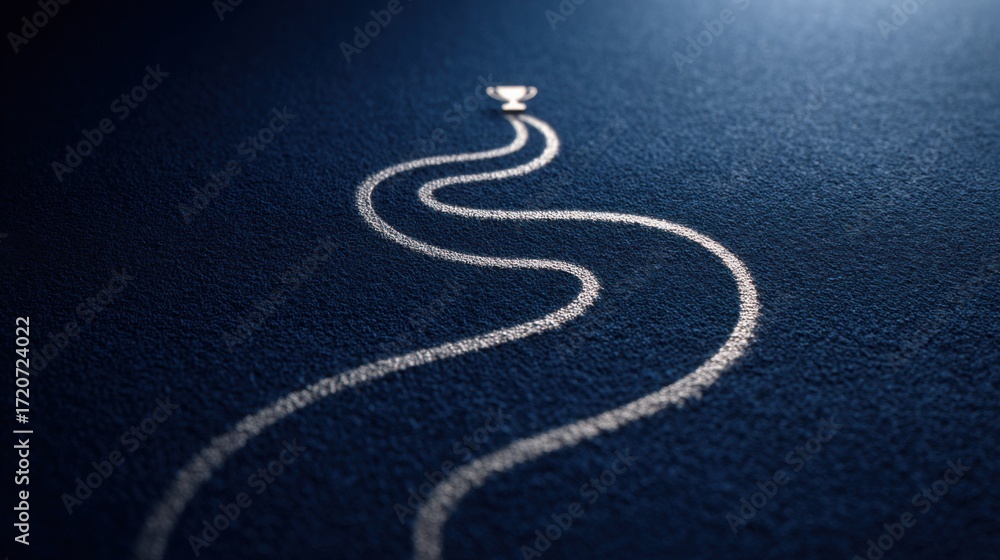 Poster conceptual road with a white line illustrating ai success timeline path leading towards a defined en