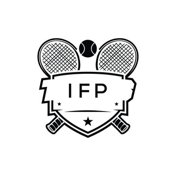IFP Tennis Company logo. IFP Racket and Ball logo design for entrepreneur and business. IFP Athletic Branding best icon.
