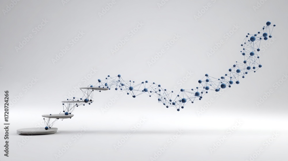 Poster a minimalist desk featuring a line of dots representing progress and growth in a blockchain business