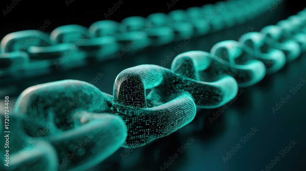 Poster striking image of dna structure against a black background representing the core of blockchain devel