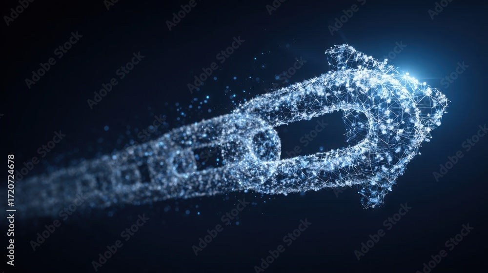 Poster blue light in the dark representing the growth path of blockchain technology along a roadmap arrow f
