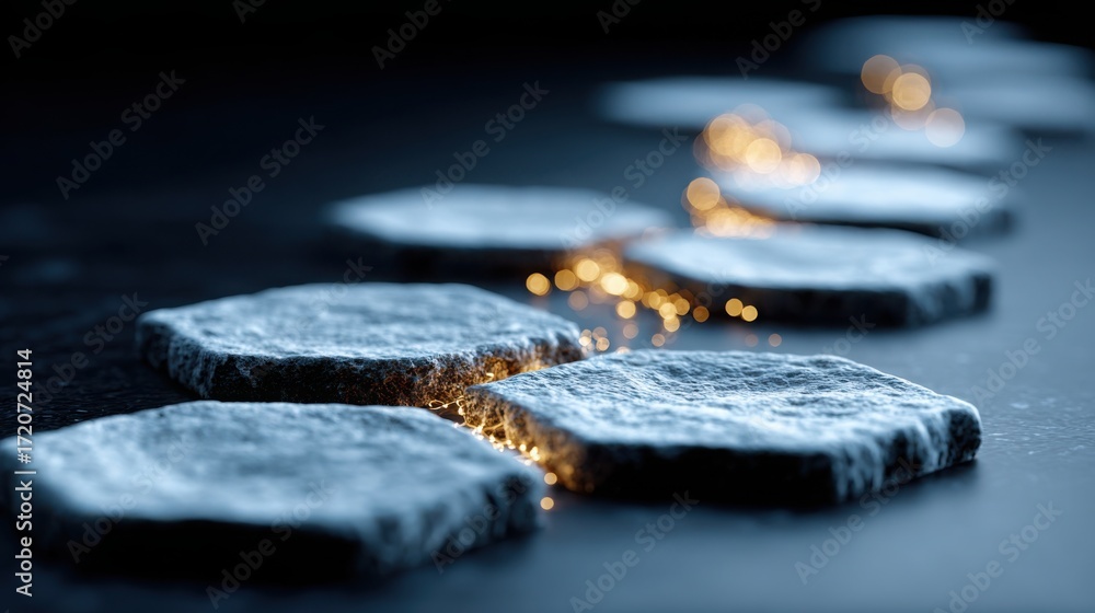 Poster fire burning among a row of rocks symbolizing passion and milestones on the blockchain development r