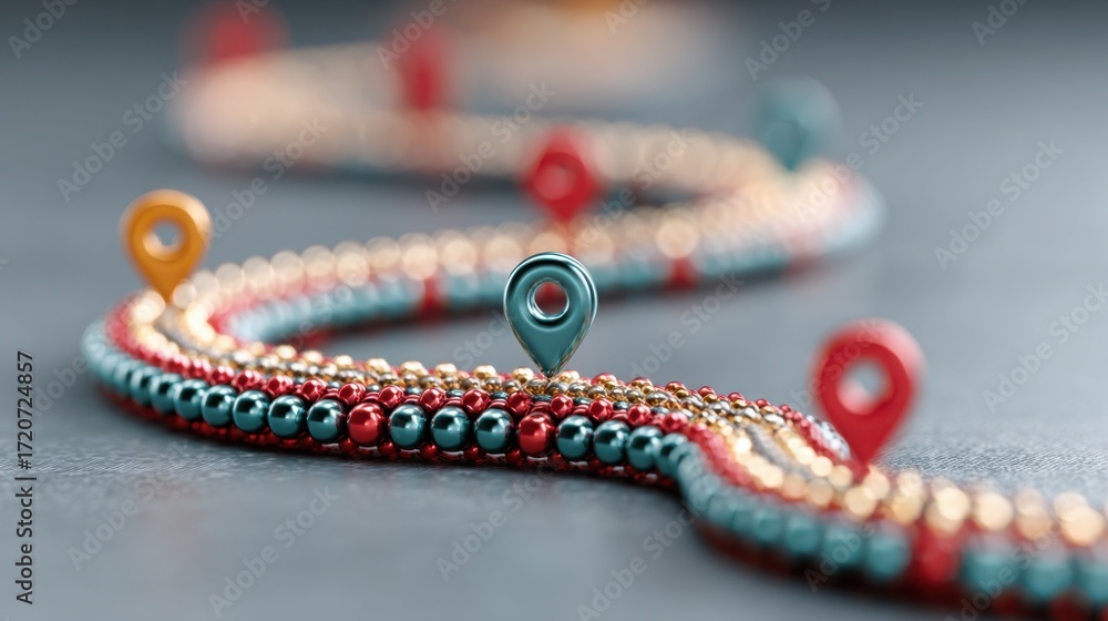 Poster elegant bracelet with beads and a symbolizing connection and milestones in blockchain tracking and p