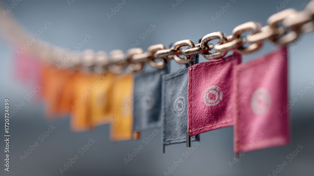 Poster chain with a flag hanging from it symbolizing milestones and success in blockchain tracking and deve