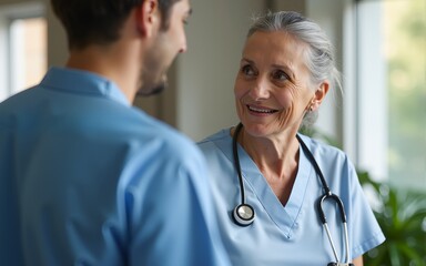 Nurse helping old patient get up. High quality