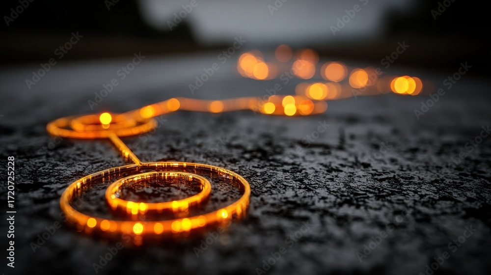 Poster a single candle positioned on a road signifying the concept of blockchain technology and its linear 