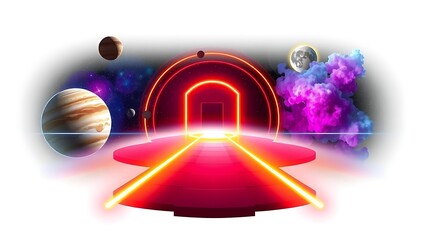 "Stylized cosmic jump point gateway, glowing warp tunnel, isolated on white background, PNG cutout."