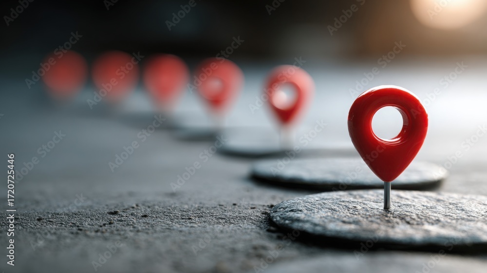 Poster red pin on table representing business development roadmap icon concept highlighting direction and p