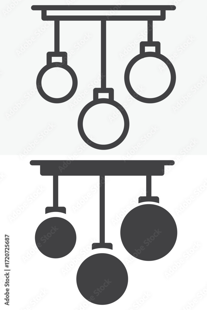 Poster pendant ceiling lamp vector icon set in outline and solid style
