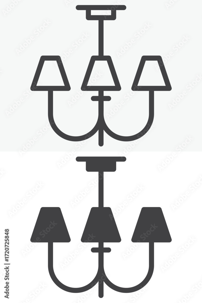 Poster chandelier vector icon set in line and solid style