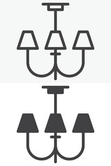 Chandelier vector icon set in line and solid style