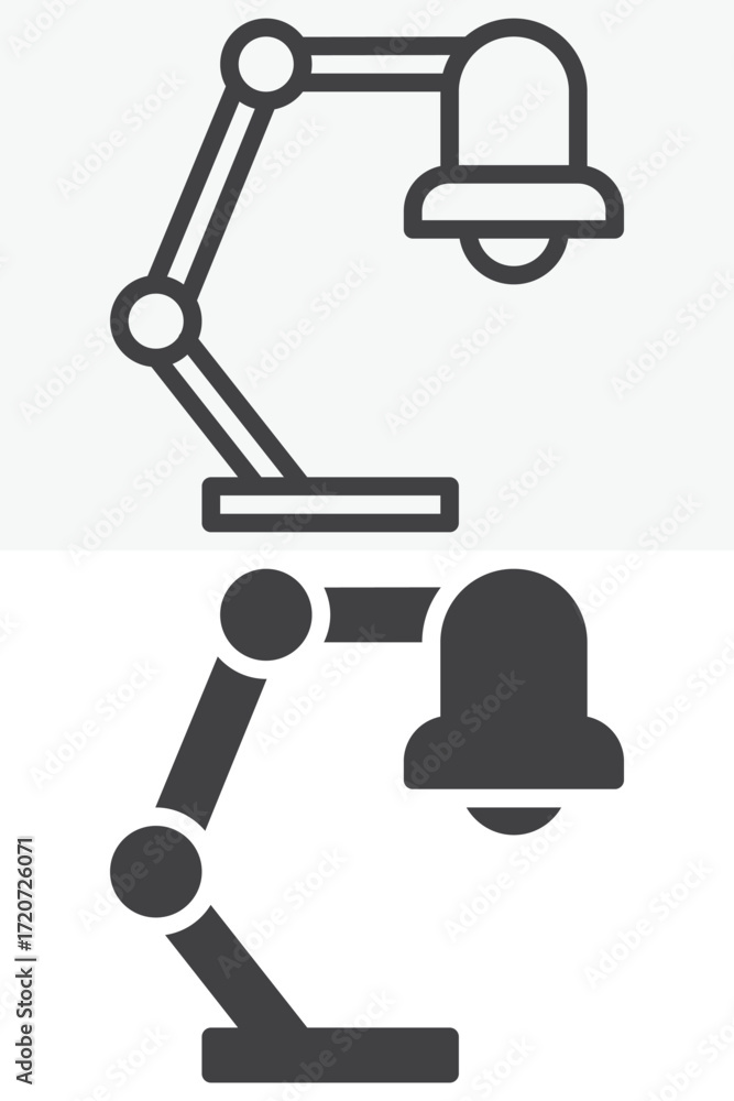 Poster desk lamp vector icon set in line and solid style