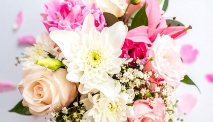 Delicate bouquet of pink and white flowers
