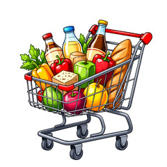 Shopping cart full of groceries  PNG isolated on transparent background