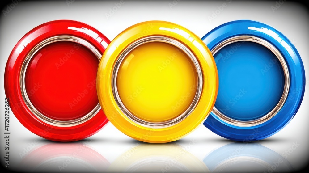 Poster three colorful buttons arranged on a surface as a visual representation of business roadmap panel ic