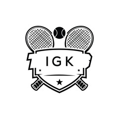IGK Tennis Company logo. IGK Racket and Ball logo design for entrepreneur and business. IGK Athletic Branding best icon.
