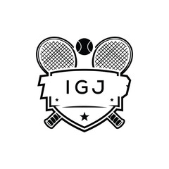 IGJ Tennis Company logo. IGJ Racket and Ball logo design for entrepreneur and business. IGJ Athletic Branding best icon.

