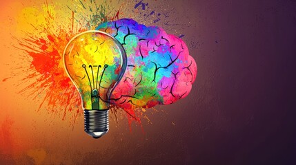 A light bulb with a colorful brain inside, against a textured background.