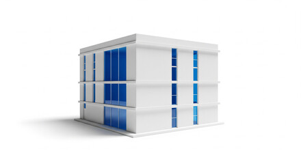 Modern White Corporate Building with Blue Windows on Isolated transparent background