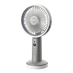 Portable gray electric fan isolated on transparent background for summer cooling