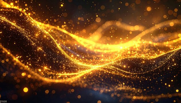 Abstract gold particles flowing in waves - Powered by Adobe