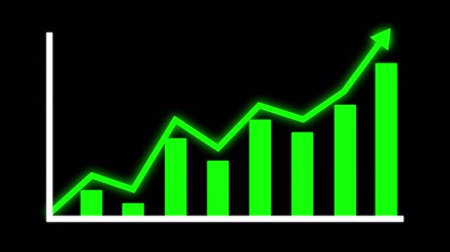 Business Graph Showing Growth, Success showing Green Progress Bars with Glowing effect