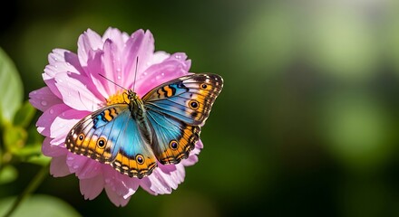 Obraz premium Butterfly Resting on Light Pink Flower in Summer with Blurred Background