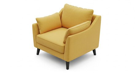 Stylish Yellow Armchair with Black Legs on Isolated transparent background