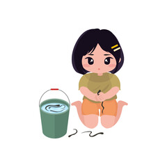 Illustration of a Young Girl with Leeches