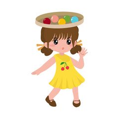 Illustration of Girl Balancing Mochi on Head