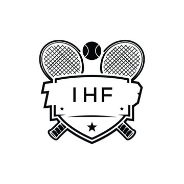 IHF Tennis Company logo. IHF Racket and Ball logo design for entrepreneur and business. IHF Athletic Branding best icon.
