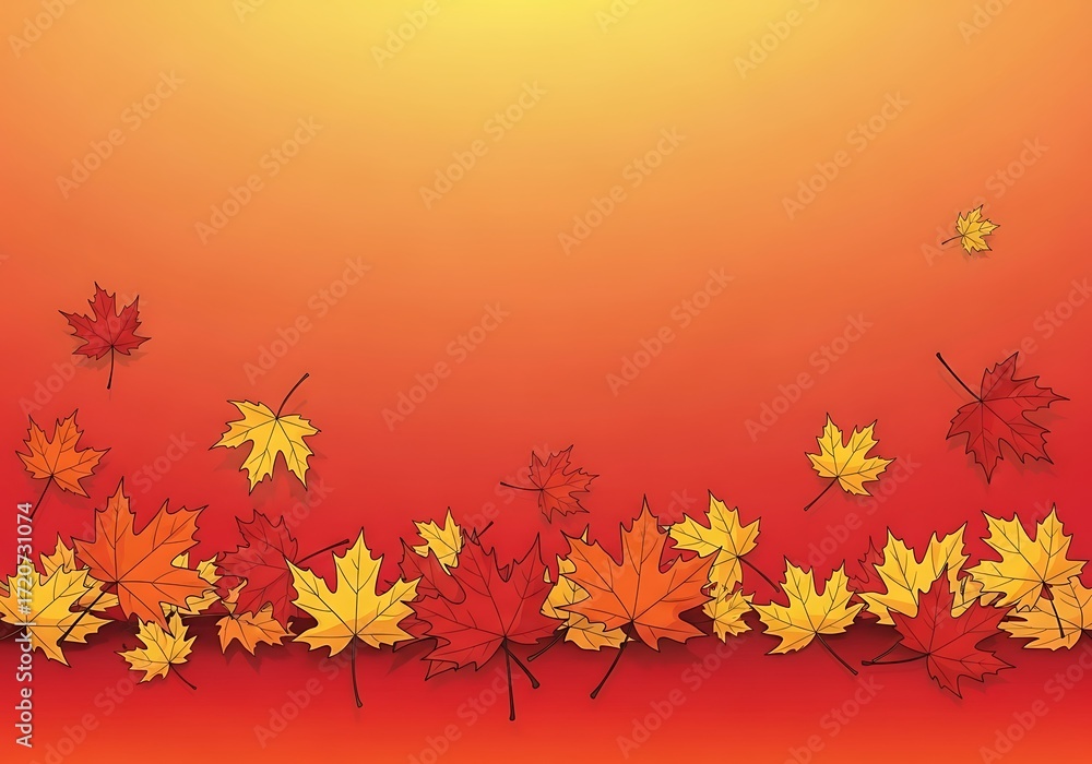 Poster falling maple leaves creating a frame on a gradient autumn backdrop