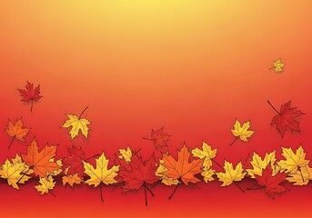 Falling maple leaves creating a frame on a gradient autumn backdrop