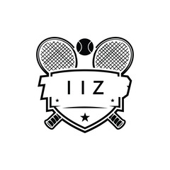 IIZ Tennis Company logo. IIZ Racket and Ball logo design for entrepreneur and business. IIZ Athletic Branding best icon.
