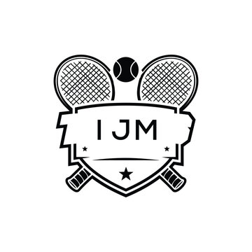 IJM Tennis Company logo. IJM Racket and Ball logo design for entrepreneur and business. IJM Athletic Branding best icon.
