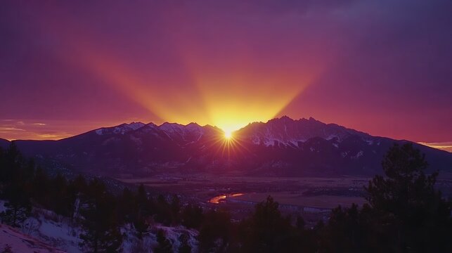 Paint a stunning sunrise over Pikes Peak, with the golden rays of light peeking over the majestic mountain. 