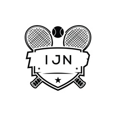 IJN Tennis Company logo. IJN Racket and Ball logo design for entrepreneur and business. IJN Athletic Branding best icon.
